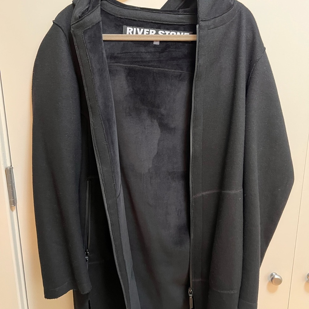 Long Wool Hooded Coat for Men W/ Zipper By Riverstone Sz L